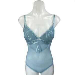 Kat The Label Blue Lace Floral Sleeveless Cami Camisole Tank Teddy Bodysuit M